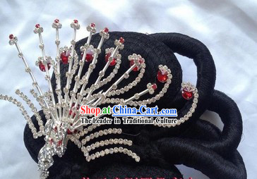 Chinese Opera Hua Dan Black Wig and Phoenix Accessory