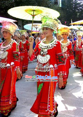 Traditional Chinese Miao Ethnic Costumes and Silver Hat