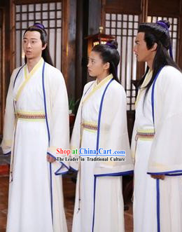 Ancient Chinese School Students Long White Robe with Cape