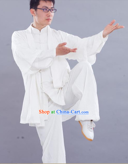 Traditional Chinese White Kung Fu Silk Outfit with Vest