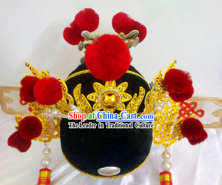 Lucky Wedding Bridegroom Fu Ma Hat with Balls