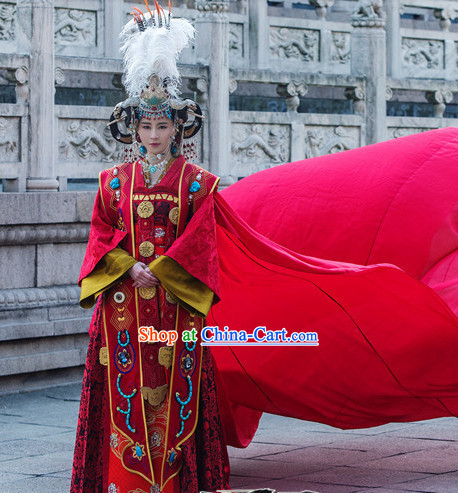 Ancient Chinese Empress Red Wedding Costumes Complete Set