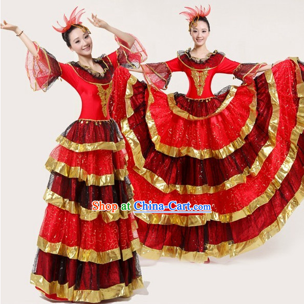 Professional Custom Make Stage Performance Spanish Dancing Costumes and Hair Accessories