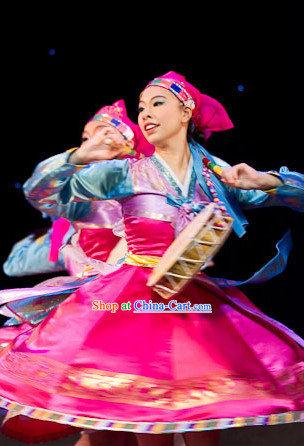 Traditional Korean Ethnic Dancing Dresses and Headdress