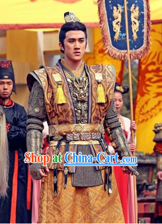 Asian Tang Dynasty Emperor Armor Costume and Crown Complete Set