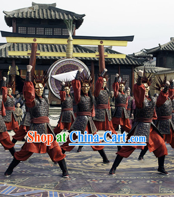 Ancient Chinese Solider Armor Costumes and Crown Complete Set