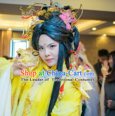 Chinese Fairy Legend Queen Princess Emperor Cosplay Long Wigs and Hair Accessories