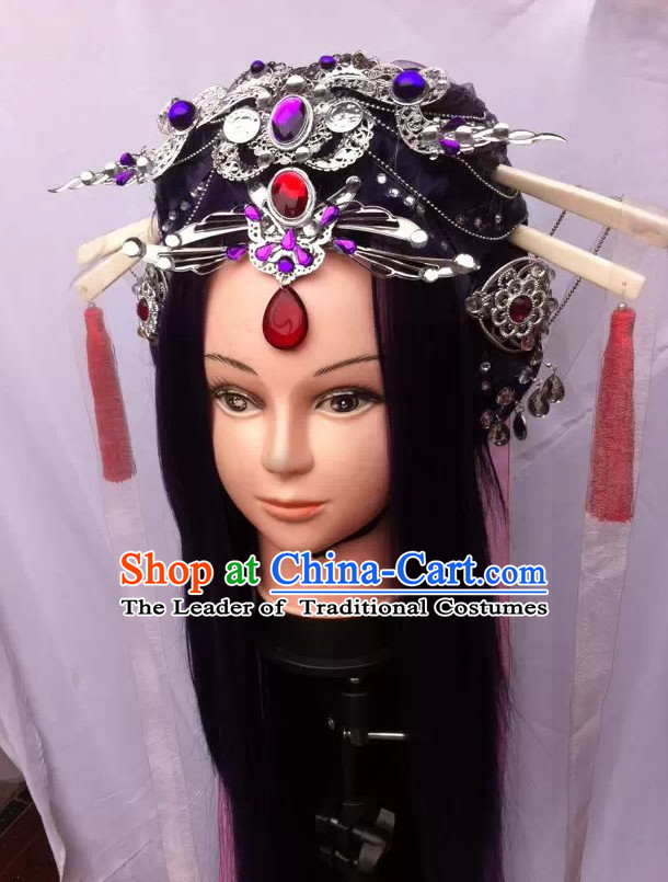 Chinese Fairy Legend Queen Princess Emperor Cosplay Long Wigs and Hair Accessories