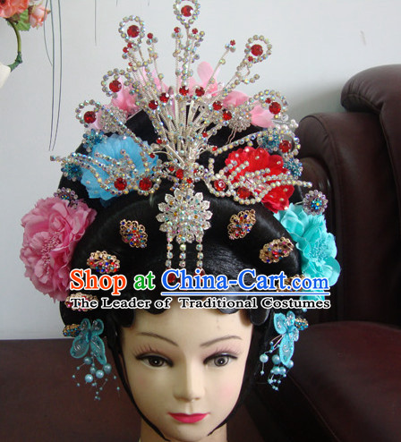 China Opera Hua Tan Phoenix Hairstyles Long Black Wigs Fascinators Fascinator Wholesale Jewelry Hair Pieces