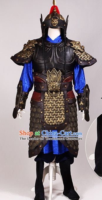 Ancient Chinese Knight Armor Costumes and Helmet Complete Set for Men