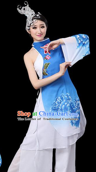 Chinese Classical Dance Costumes Leotards Dance Supply Girls Clothes and Hair Accessories Complete Set