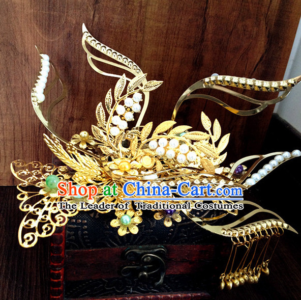 Chinese Ancient Style Imperial Queen Empress Phoenix Hair Jewelry Accessories Hairpins Headwear Headdress Hair Fascinators for Women