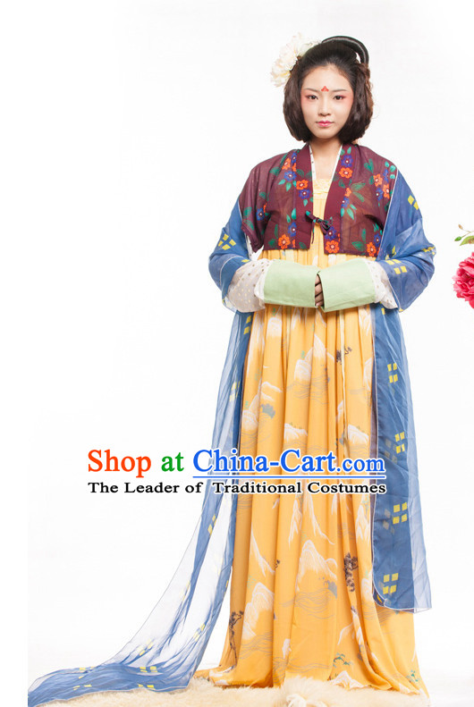 Chinese Ancient Tang Dynasty Spring Summer Costume China online Shopping Traditional Costumes Dress Wholesale Asian Culture Fashion Clothing and Hair Accessories for Women