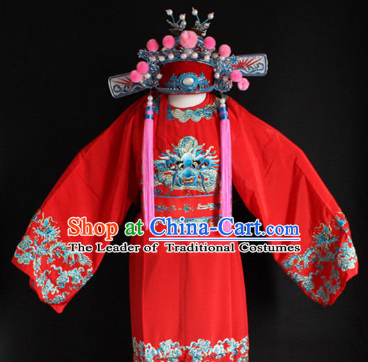 Chinese Costumes Chinese Opera Bridegroom Wedding Dress Costume and Hat Complete Set