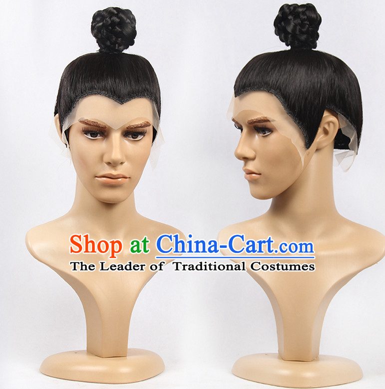 Ancient Chinese Classic Ancient Asian Korean Japanese Black Long Wigs for Men