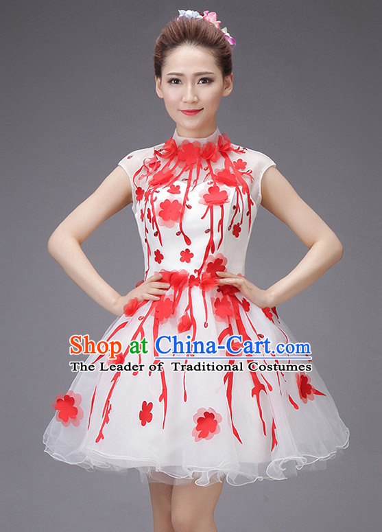 Chinese New Year Short Evening Dress Opening Dance Festival Parade Costumes and Hair Accessories Complete Set