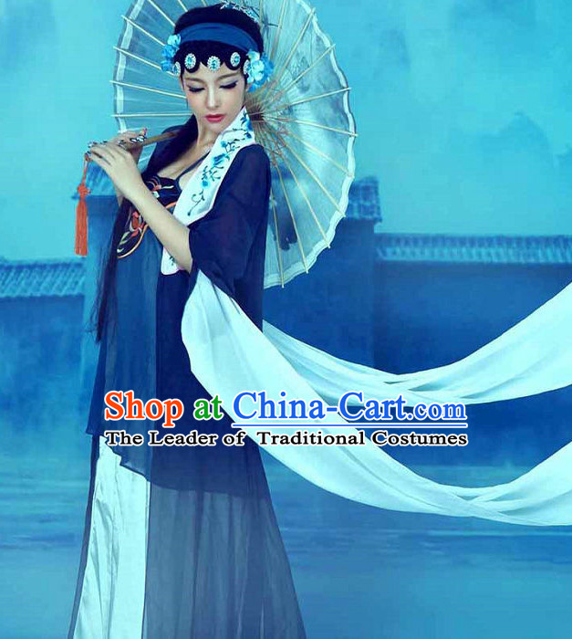 Chinese Ancient Legend Green Snake Wear Costumes and Headwear Complete Set