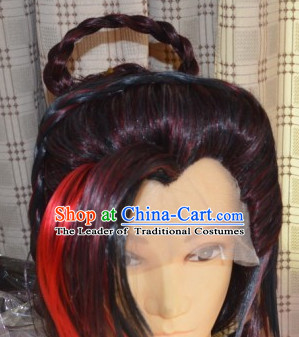 Ancient Chinese Japanese Korean Asian Long Wigs Cosplay Wig Hair Extensions Toupee Full Lace Front Weave Pieces for Men