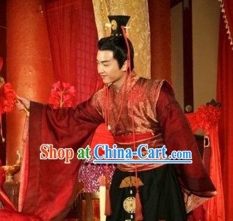 China Red Wedding Suit and Hair Accessories for Men