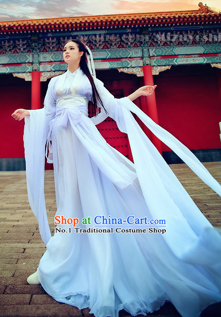 Pure White Mandarin Hanfu Clothes Complete Set for Women