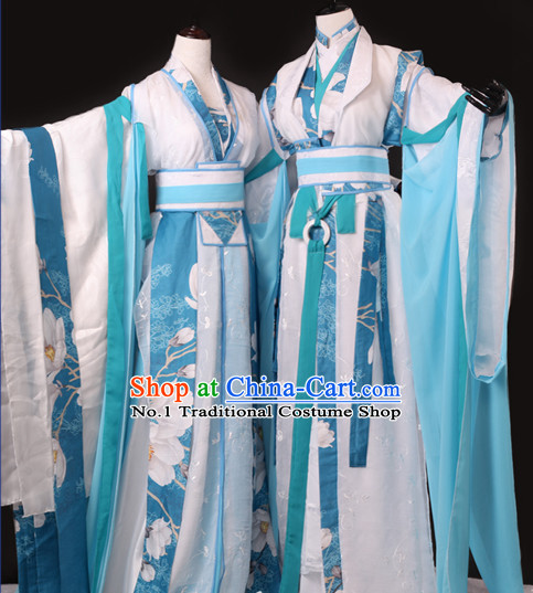 Chinese Male and Female Scholars Halloween Costumes Hanfu Suits Outfits 2 Sets