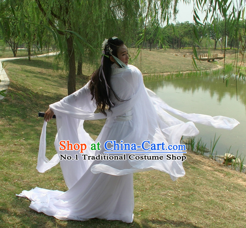 Asia Fashion Ancient China Culture Chinese Pure White Wide Sleeves Kimono Dress