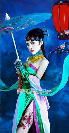 Chinese Opera Stage Performance Sexy Costume and Hair Jewelry Complete Set