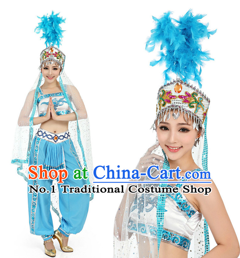 Chinese Dance Costumes Apparel Dance Stores Dance Gear Dance Attire and Hair Accessories Complete Set for Women