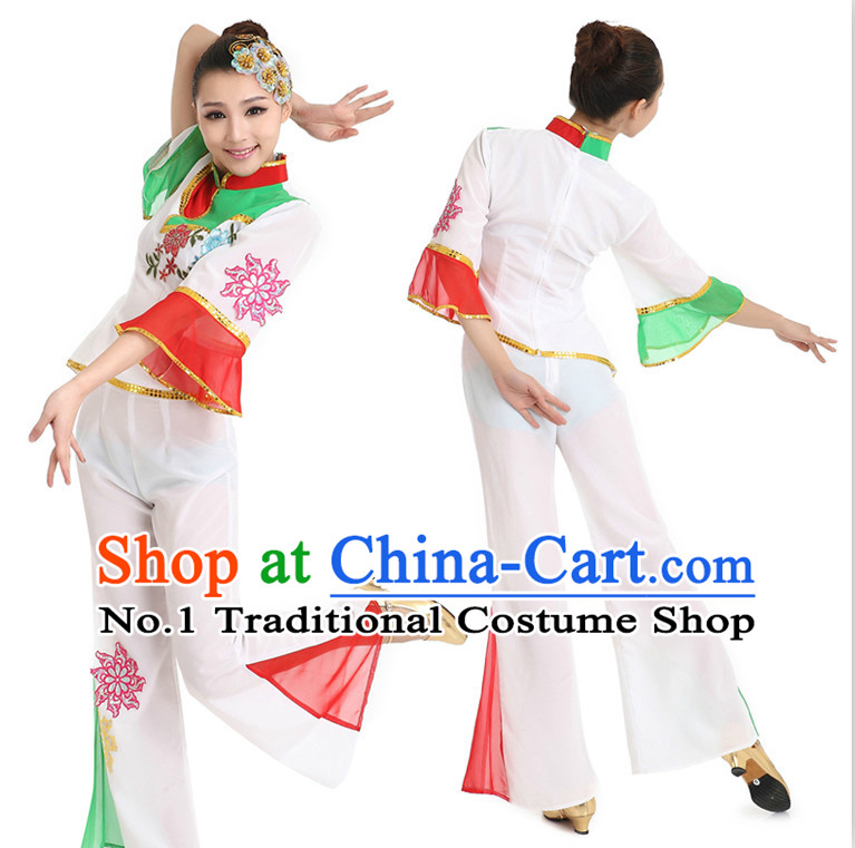 Asian Chinese Classical Dancing Costume Dance Stores Dance Gear Dance Attire and Hair Accessories Complete Set