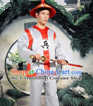 Ancient Chinese Solider Costumes and Hat Complete Set