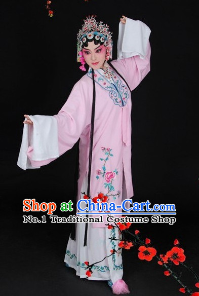 Chinese Beijing Opera Hua Tan Shaking Sleeves Long Robe and Hair Accessories Full Set for Women