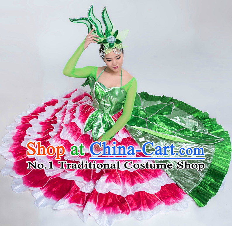 Chinese Classical Competition Dance Costumes and Hat Complete Set for Women