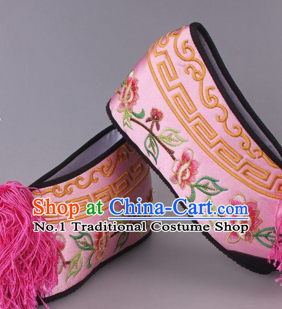 Chinese Beijing Opera Hua Dan Hua Tan Embroidered Flower Shoes for Women