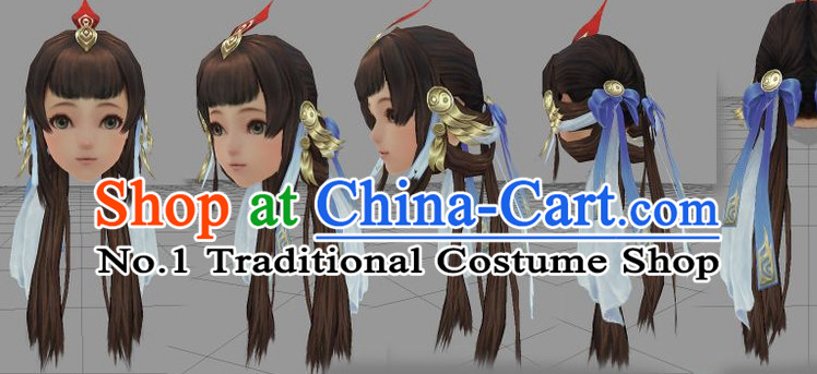 Chinese Ancient Style Long Black Wigs and Hair Accessories for Women