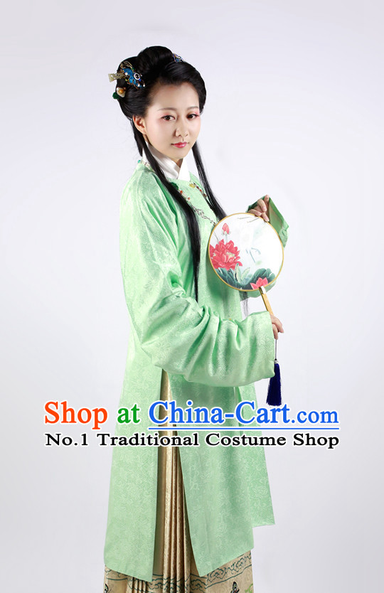 Chinese Ancient Long Robe Clothes and Hair Accessories Complete Set for Women