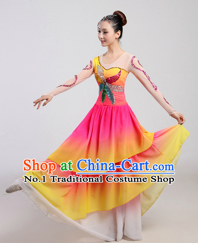 Chinese Folk Dancing Costume and Headwear Complete Set for Women