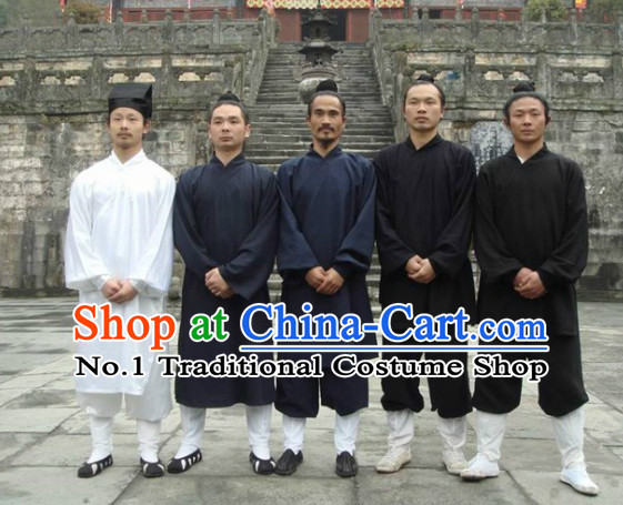 Chinese Dark Blue Taoist Clothing Complete Set for Men