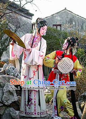 Chinese Opera Noblewoman and Her Servant Costumes and Hair Accessories 2 Complete Sets