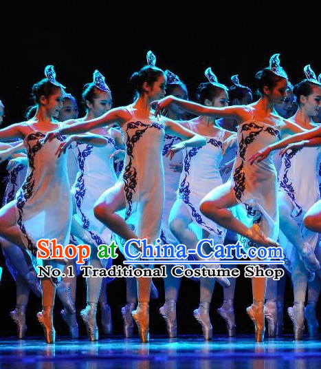 Asia Fashion Chinese Group Dance Costumes Dance Apparel and Headwear Complete Set for Girls