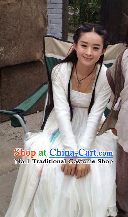 Chinese Traditional White Fairy Costumes Complete Set