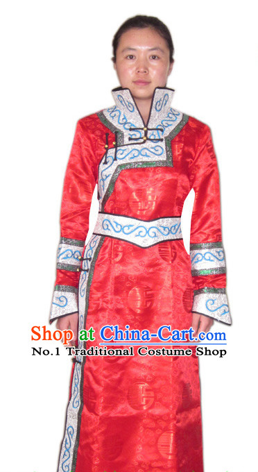 Traditional Chinese Mongolian Dress and Hat Complete Set Women