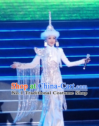 Traditional Chinese Mongolian Dresses and Hat Complete Set for Women