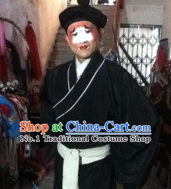 Ancient Chinese Black Clown Costumes and Hat Complete Set for Men