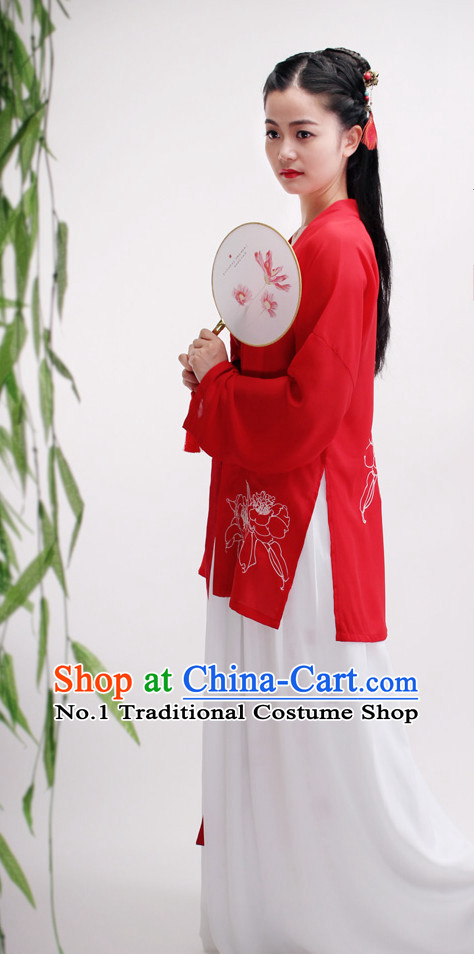 Lucky Red Ancient Chinese Embroidered Flower Lady Suit