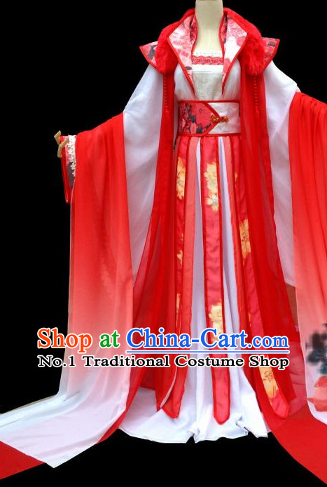 Red Romantic Ancient Chinese Princess Wedding Dress Complete Set for Women