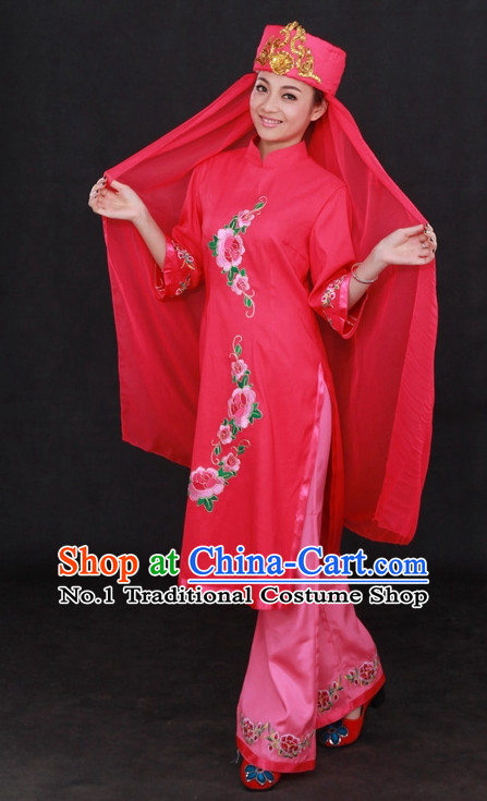 Traditional Chinese Ethnic Hui Nationality People Folk Dresses and Hat Complete Set for Women