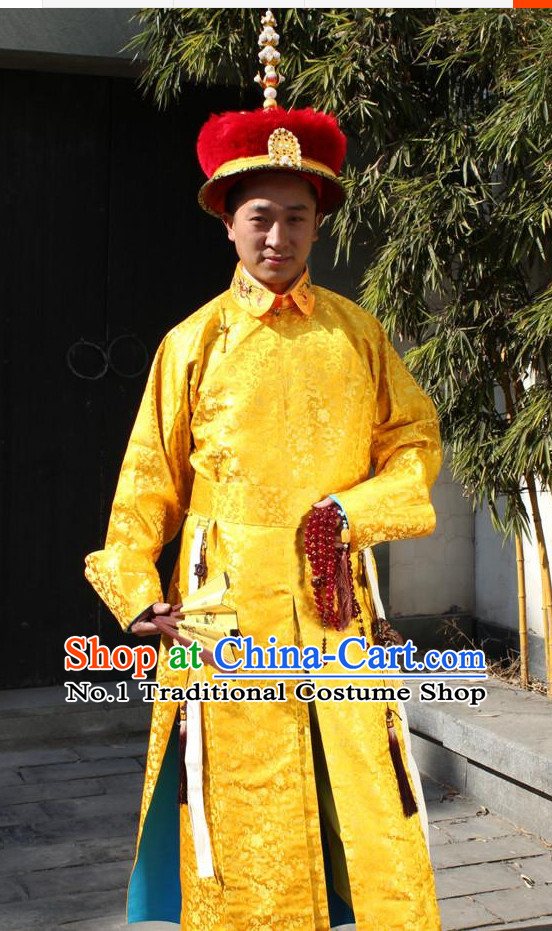 Chinese Ancient Emperor Costumes and Hat Complete Set for Men