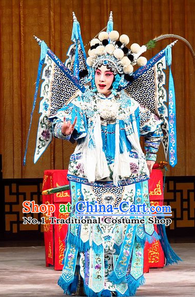 Chinese Traditonal Beijing Opera Wu Tan Costumes and Hair Accessories Complete Set