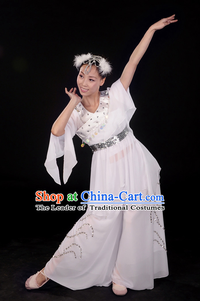 White Classic Dance Costume and Hair Decoration Complete Set for Women