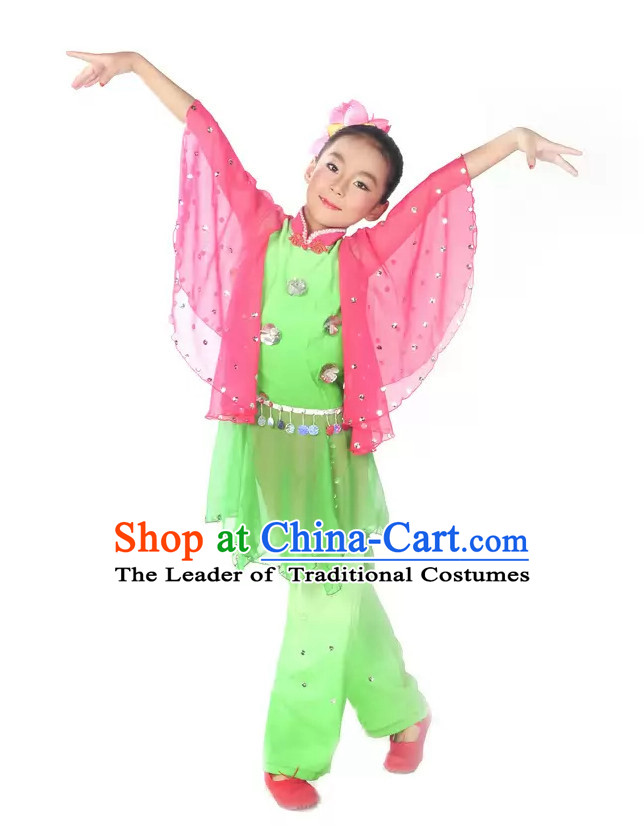 Wide Wings Fan Dance Folk Dance Costume Uniform for Kids